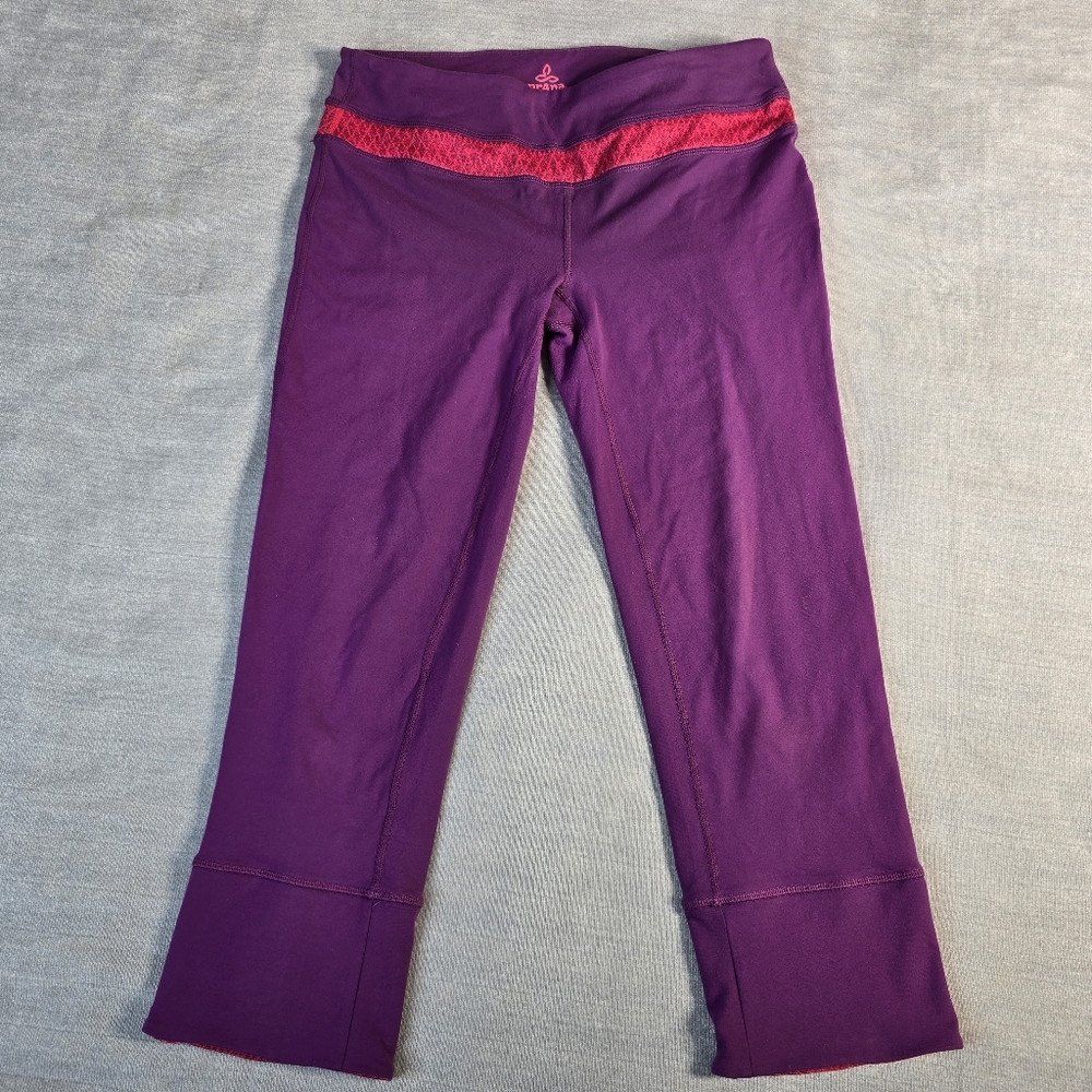 prAna Leggings Womens M Clover‎ Purple Cropped Yoga Geometric Waistband Recycled